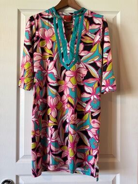 Tracy Negoshian Pink & Teal Floral Midi Dress